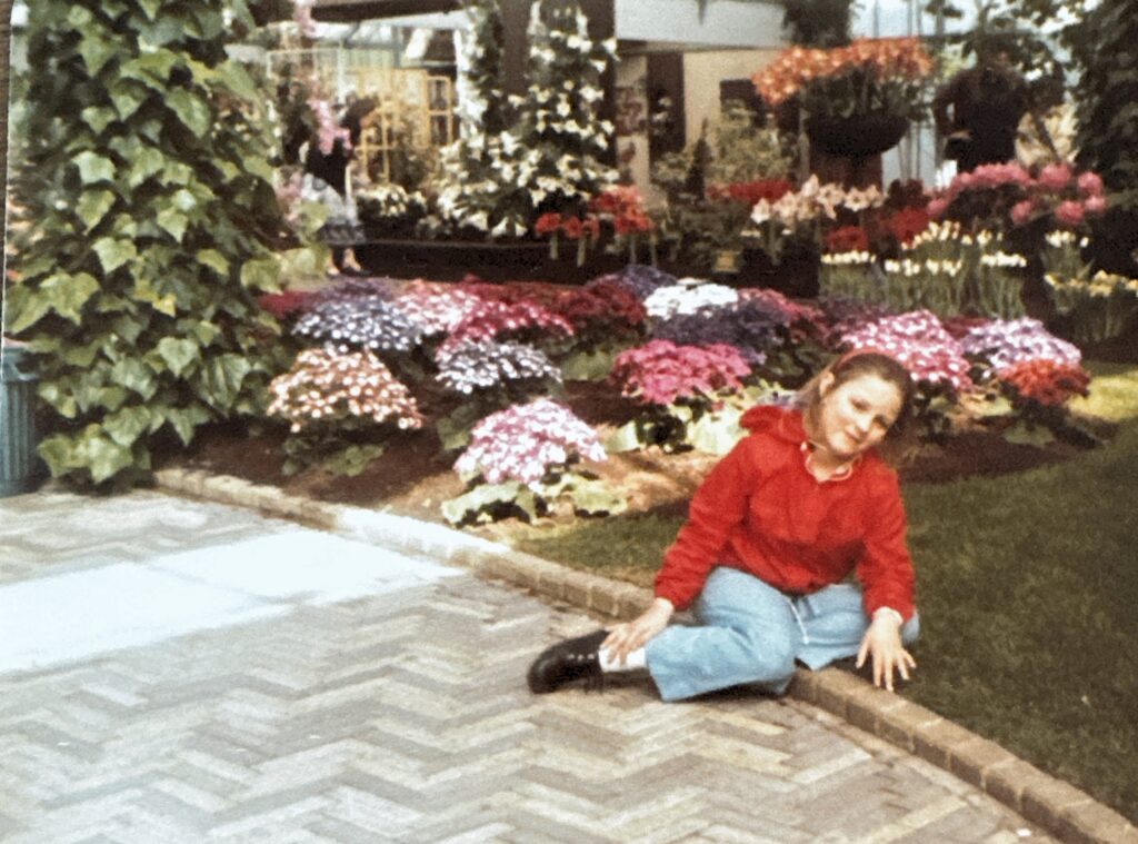 Vintage picture of young Jenny at Keukenhof Gardens, Netherlands, 1980